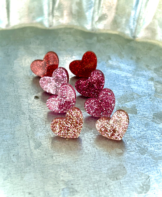 Glitter Heart Stud Earrings