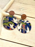 Large Egret Chiyogami Earrings