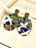 Egret Among Wisteria Chiyogami Paper Earrings