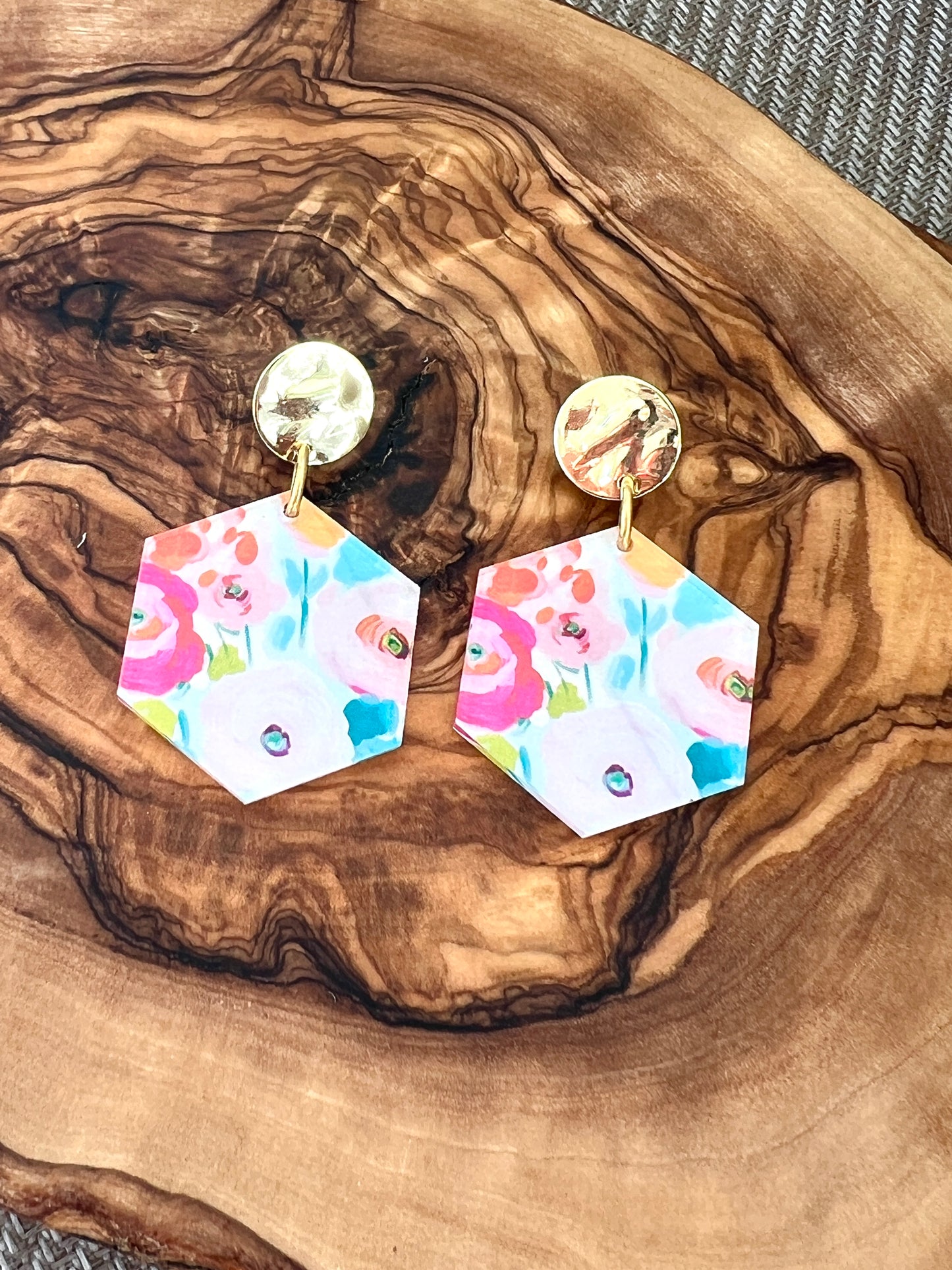 Spring Bloom Hexagon Dangle Earrings