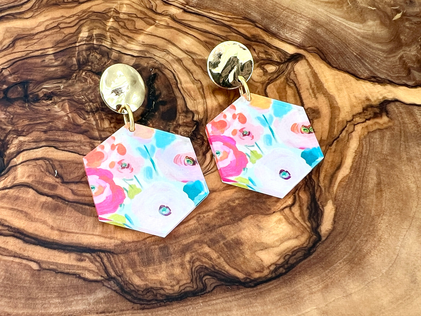 Spring Bloom Hexagon Dangle Earrings