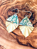 Green Paisley Print Rhombus Earrings