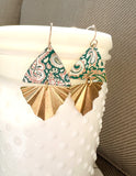 Green Paisley Print Rhombus Earrings