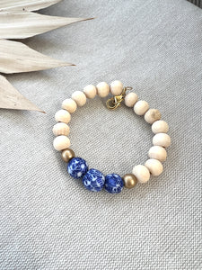 Carolina Inspired Wood Bead Bracelet - Blue and White