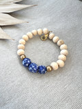 Carolina Inspired Wood Bead Bracelet - Blue and White