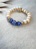 Carolina Inspired Wood Bead Bracelet - Blue and White