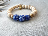 Carolina Inspired Wood Bead Bracelet - Blue and White