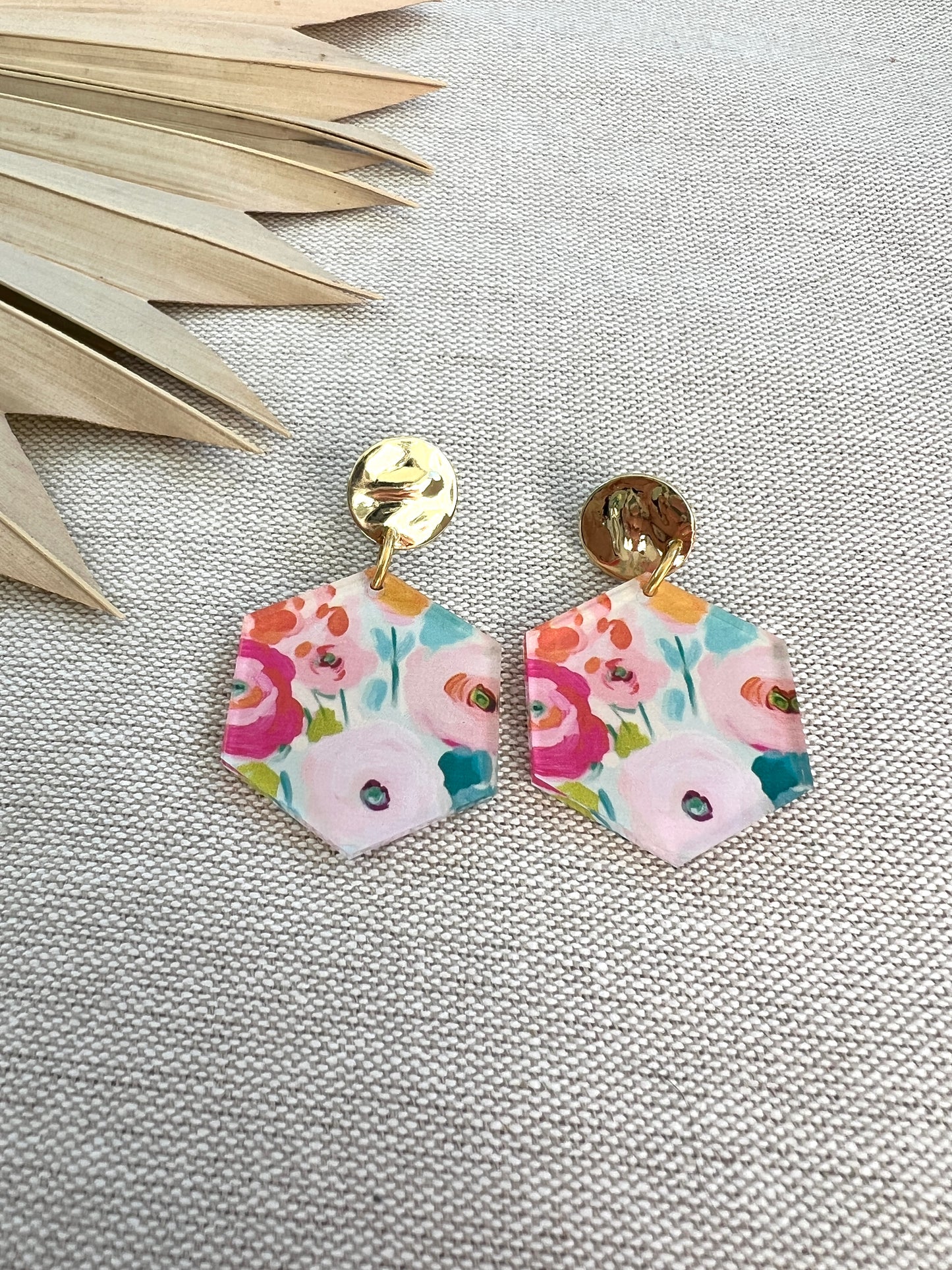 Spring Bloom Hexagon Dangle Earrings