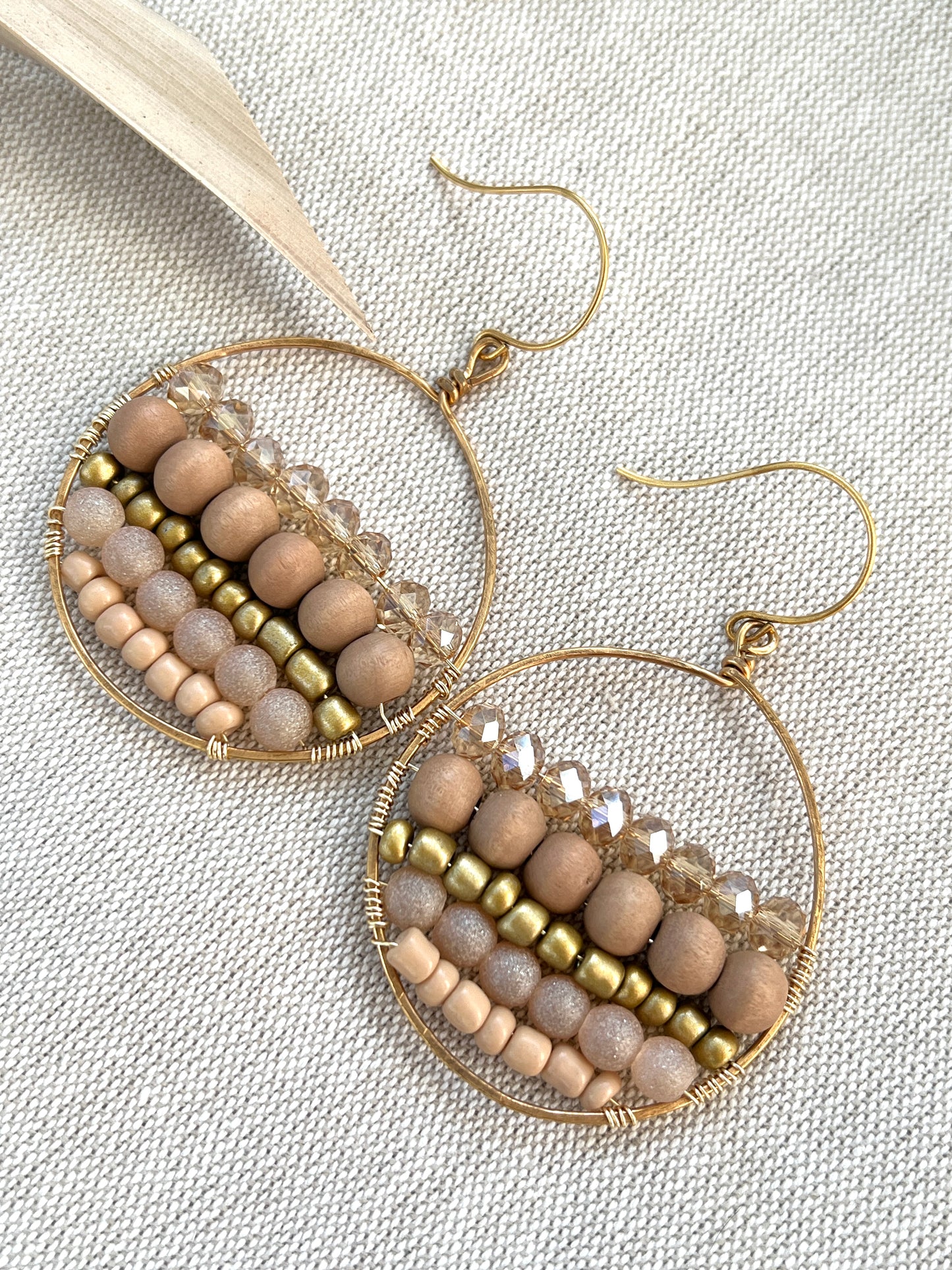 Artisan Hand Wired Fresh Neutral Beaded Hoops