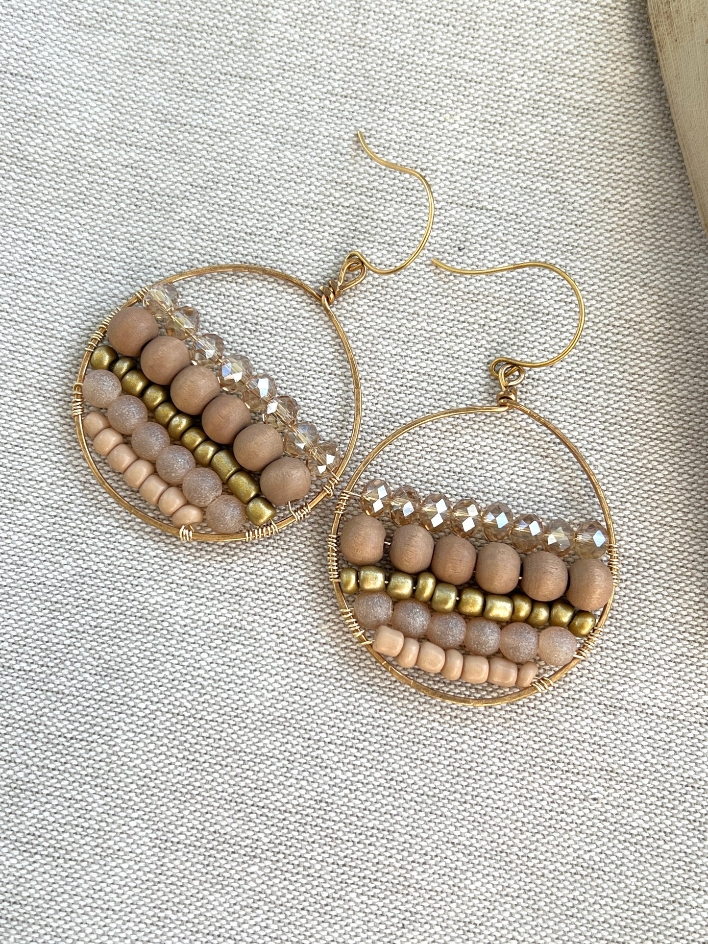 Artisan Hand Wired Fresh Neutral Beaded Hoops