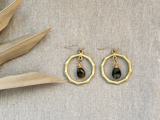 Bamboo Hoops with Genuine Labradorite Stones