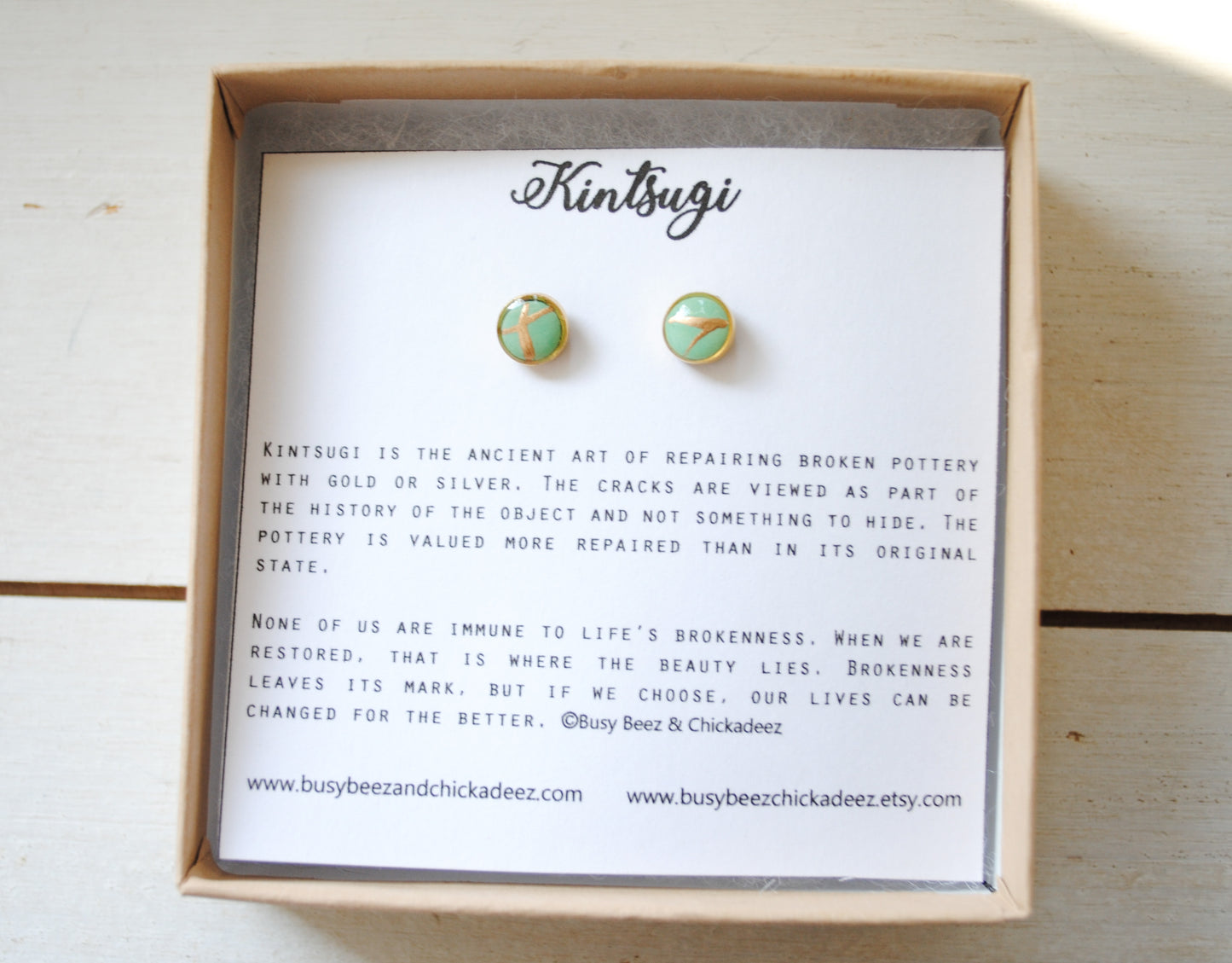 Kintsugi Inspired Earrings - Petite Round Setting, Turquoise, coral, blue or green