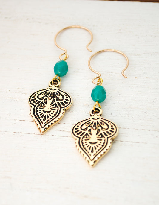 Mehndi Style Earrings - Turquoise or Fuchsia