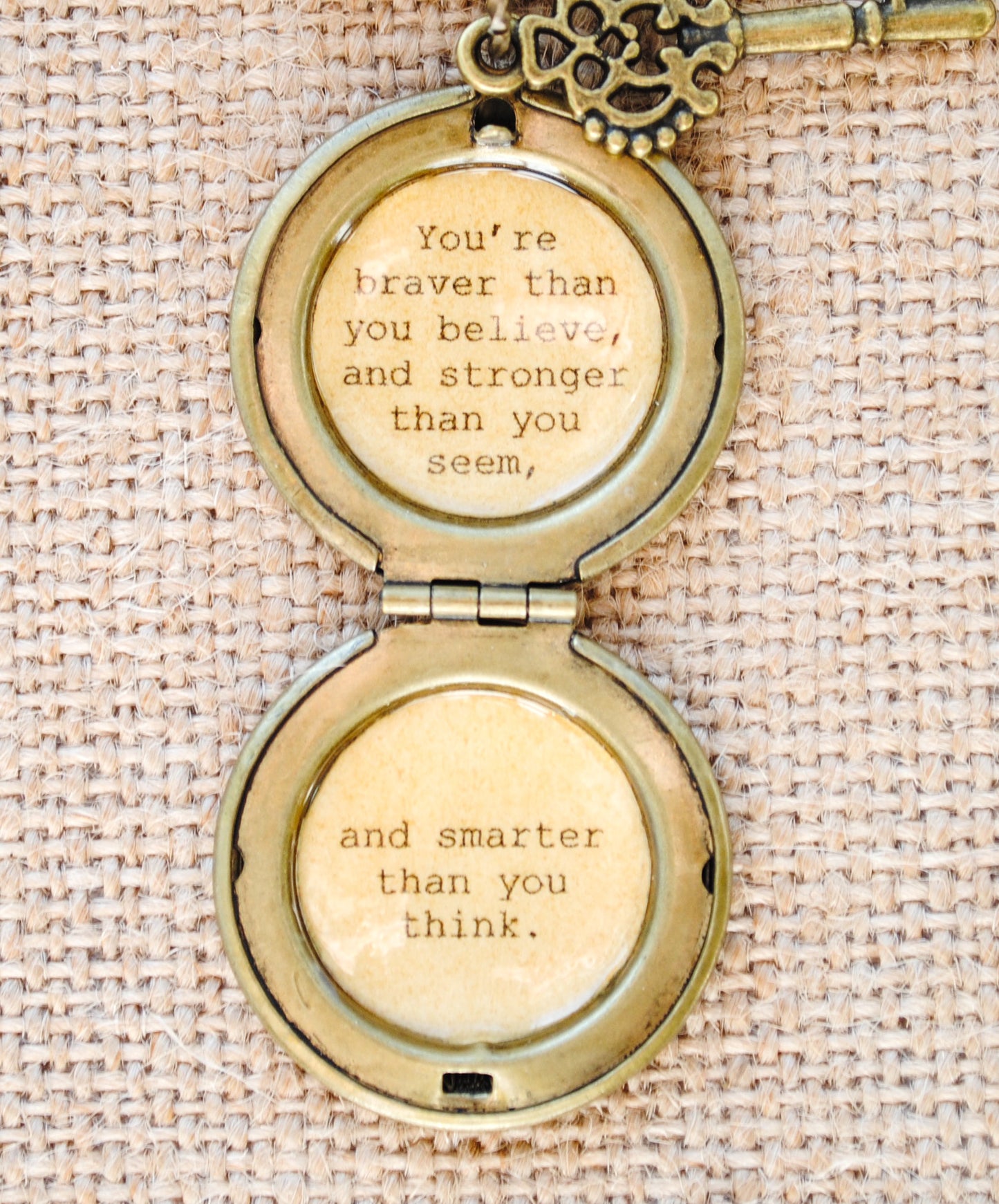 Women's Locket - Friendship Jewelry - Winnie the Pooh Quote - You're braver than you believe, and stronger than you seem, and smarter