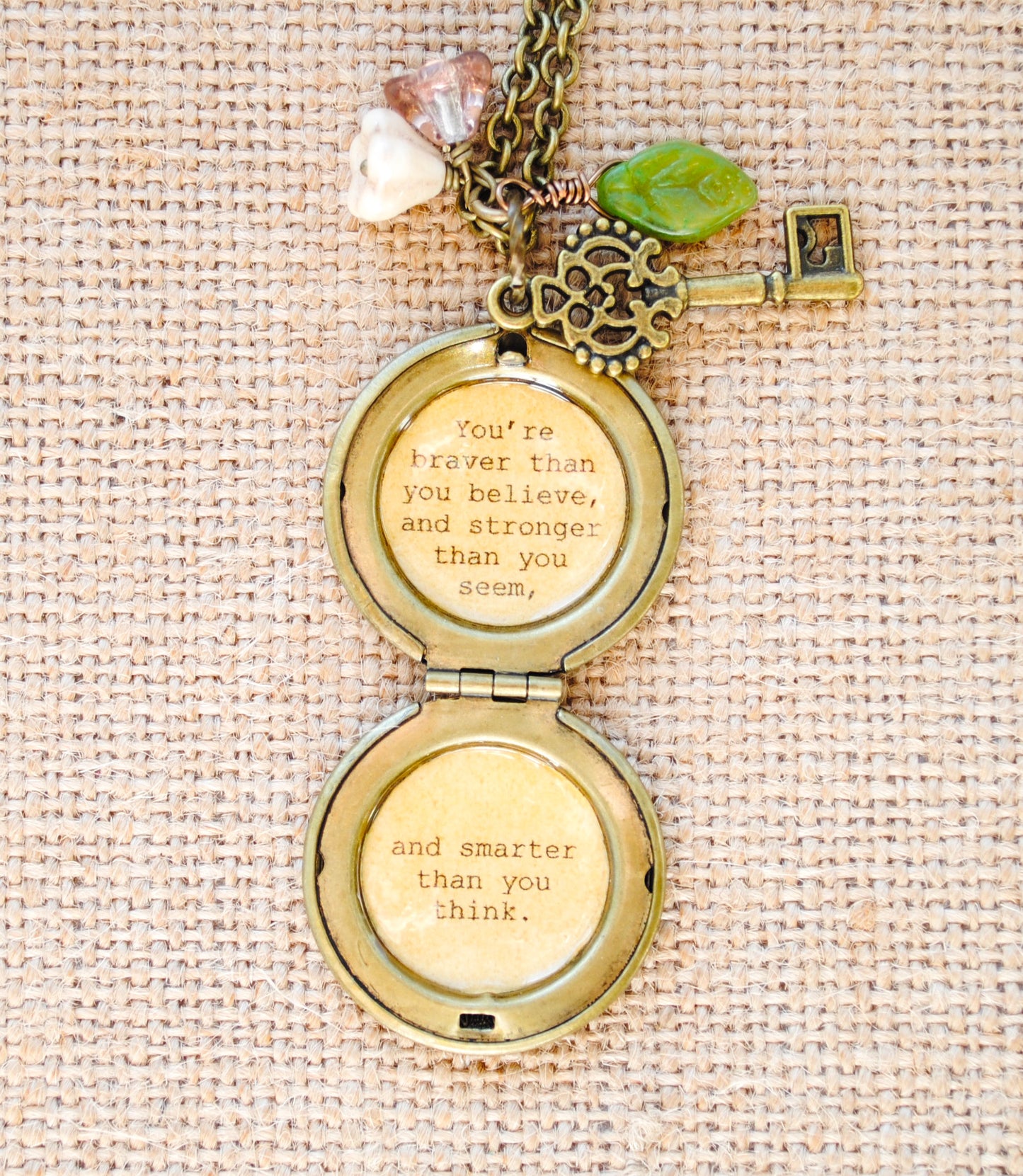 Women's Locket - Friendship Jewelry - Winnie the Pooh Quote - You're braver than you believe, and stronger than you seem, and smarter