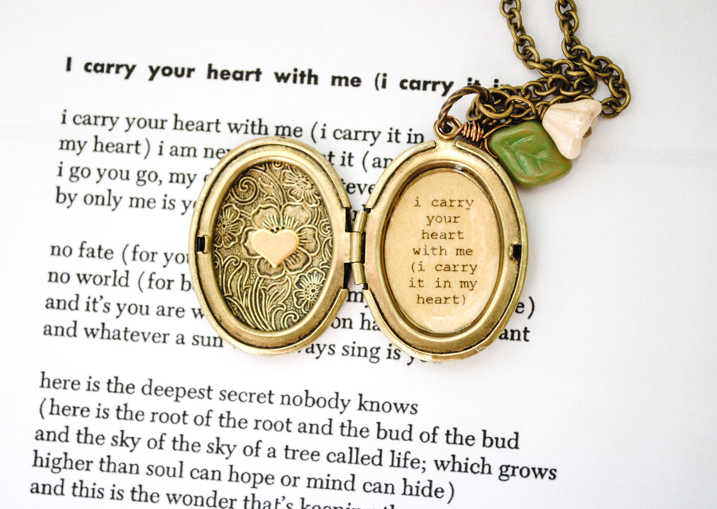 i carry your heart with me (i carry it in my heart) - Quote Locket - E.E. Cummings - Poetry Locket