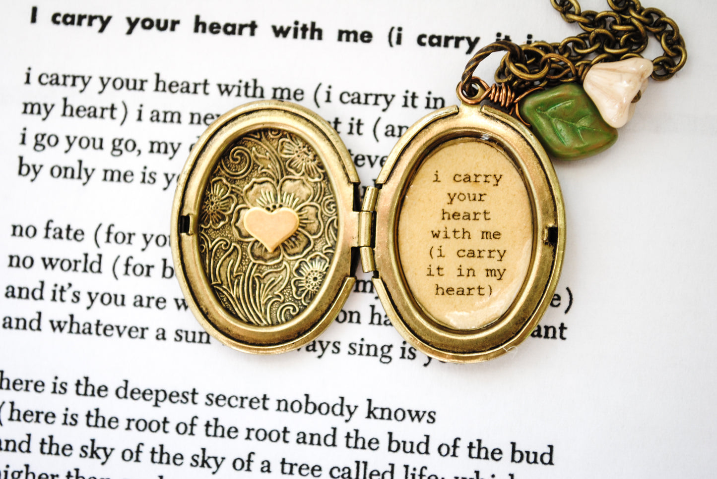 i carry your heart with me (i carry it in my heart) - Quote Locket - E.E. Cummings - Poetry Locket