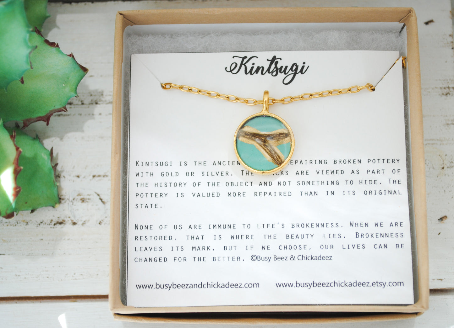 Kintsugi Inspired Pendants - Encouragement Gift - Round, Colorized Turquoise Clay, Gold, Kintsugi Jewelry, Kintsugi Necklace