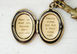 Velveteen Rabbit Inspired Womens Locket - Quote Locket - Real is what you become when someone really loves you for a very long time.