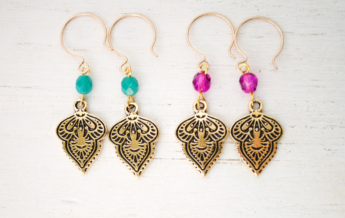 Mehndi Style Earrings - Turquoise or Fuchsia