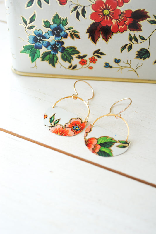 Coral Flower Half Circle Earrings