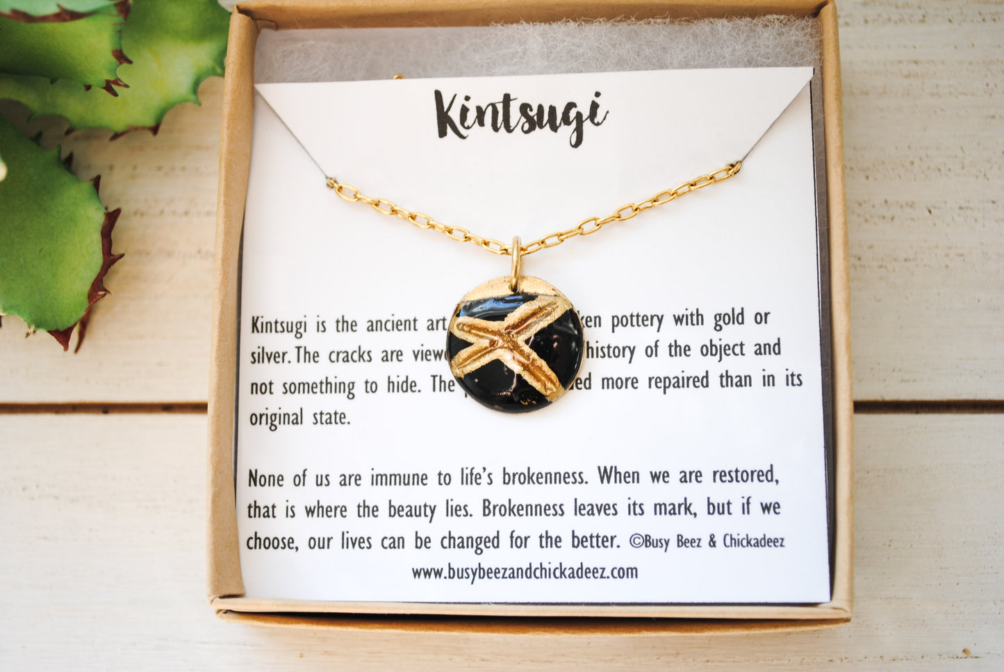 Kintsugi Inspired Pendants - Encouragement Gift - Double Sided Necklace - Small Circle, Black, Gold