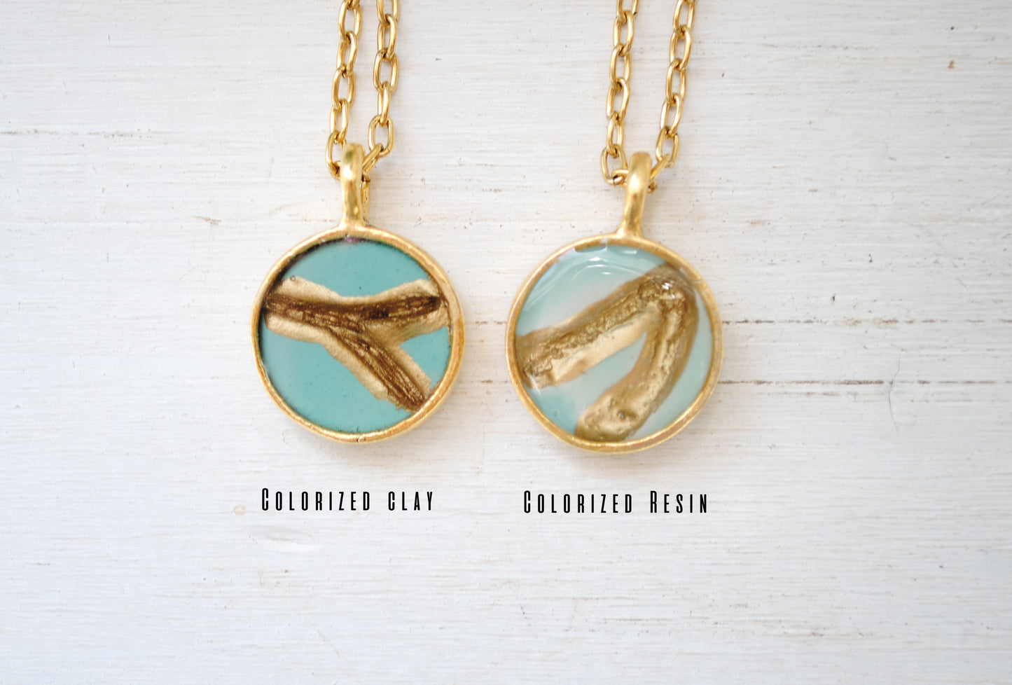 Kintsugi Inspired Pendants - Encouragement Gift - Round, Colorized Turquoise Clay, Gold, Kintsugi Jewelry, Kintsugi Necklace