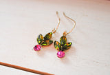 Vintage Rhinestone Pink Holly Berry Earrings