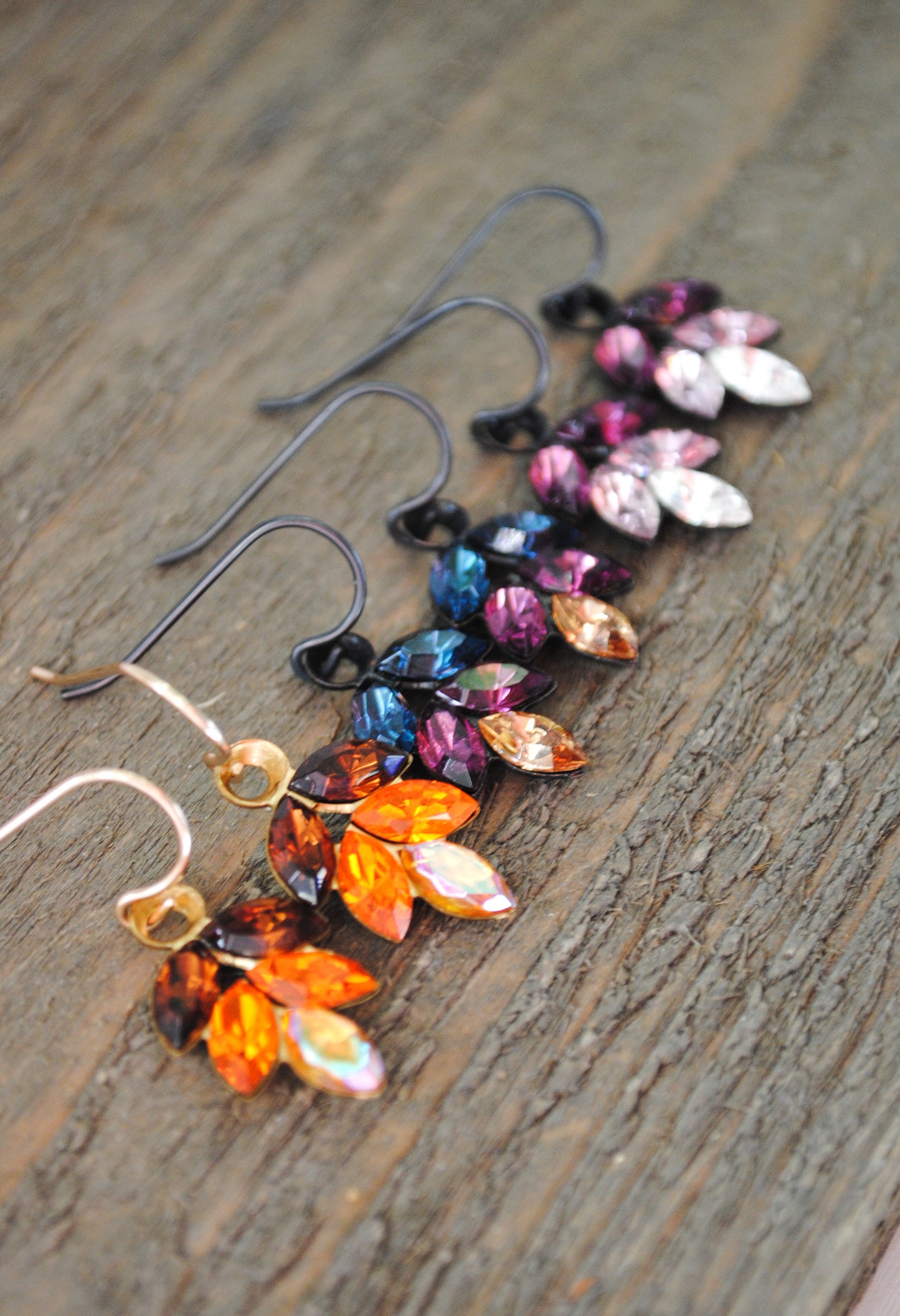 Autumn Leaves Vintage Rhinestone Earrings - Ombre Plum