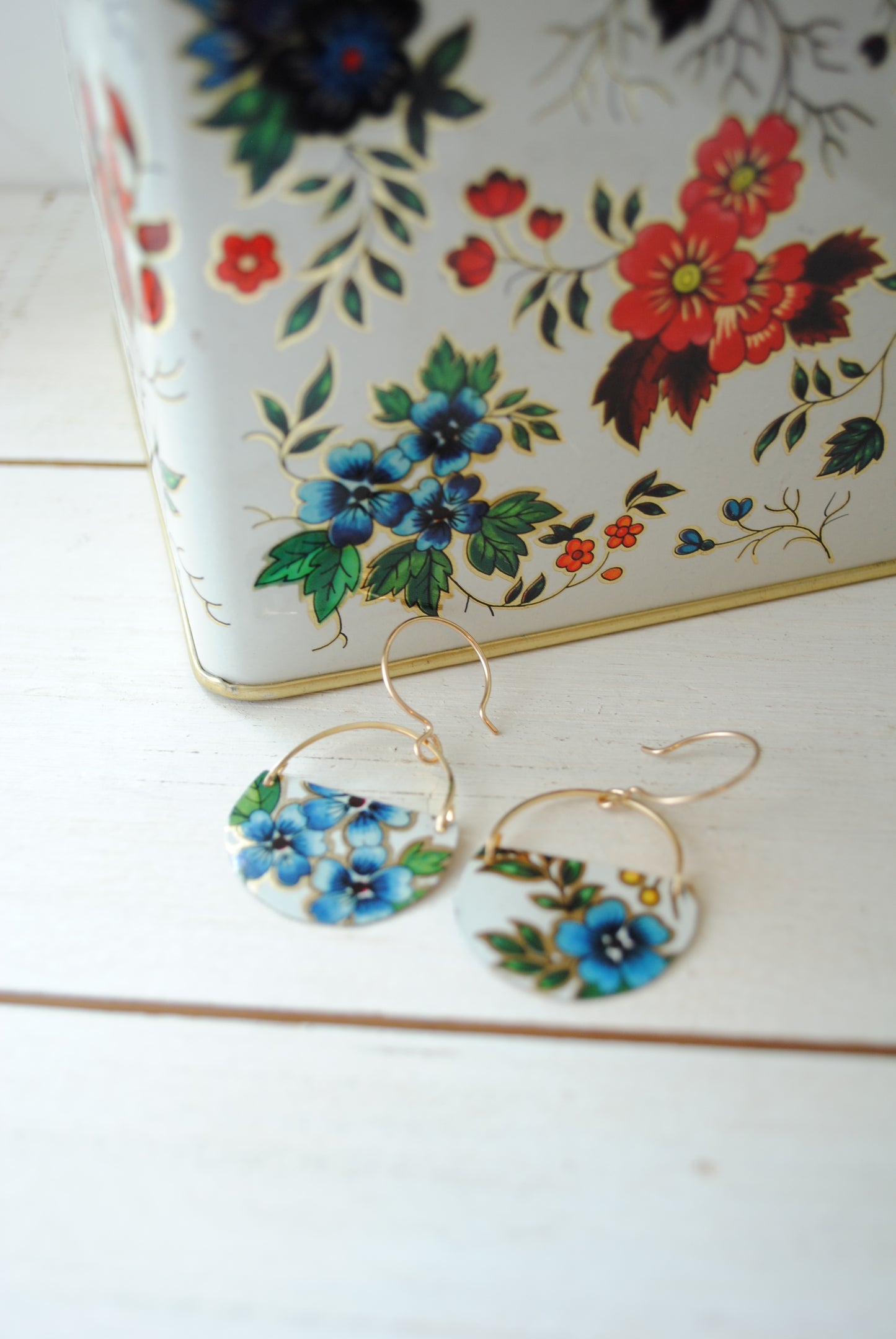 Blue Flower Half Circle Earrings