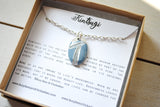 Kintsugi Inspired Pendants - Double Sided Necklace - Hand Stamped - Kintsugi Necklace Oval, hand colorized clay blue, silver