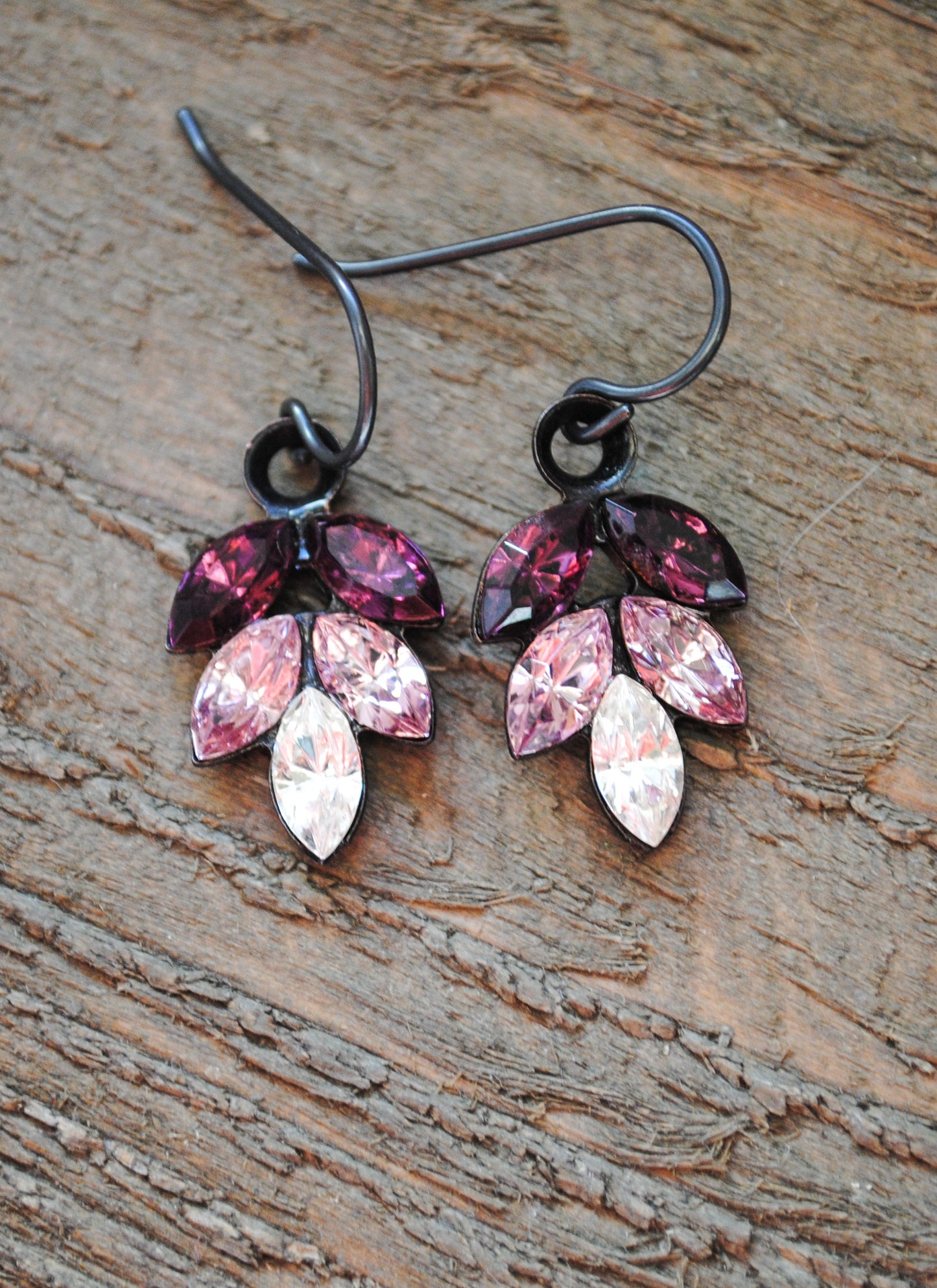 Autumn Leaves Vintage Rhinestone Earrings - Ombre Plum