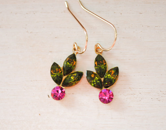 Vintage Rhinestone Pink Holly Berry Earrings