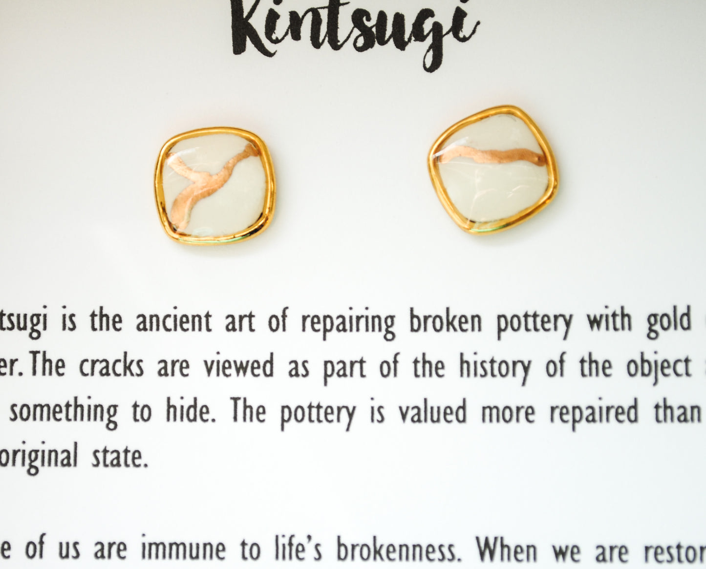 Kintsugi Inspired Earrings - Square Setting, White - Encouragement Gift