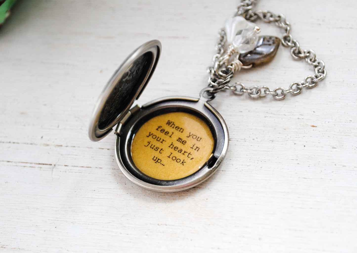 When you feel me in your heart, just look up... women's quote locket - Bereavement Gift, Memorial Jewelry