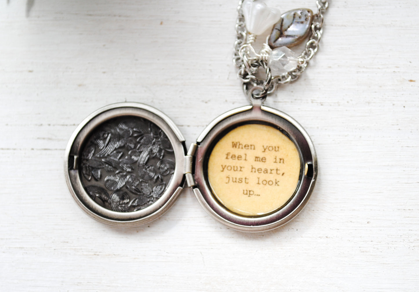 When you feel me in your heart, just look up... women's quote locket - Bereavement Gift, Memorial Jewelry