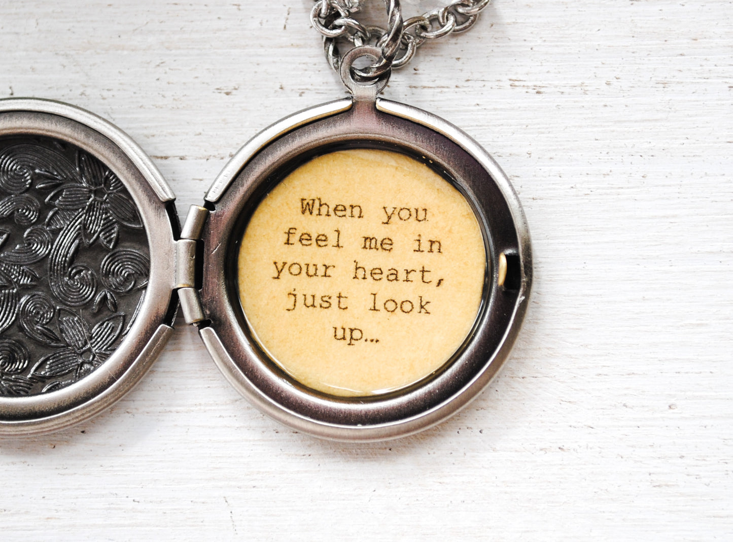 When you feel me in your heart, just look up... women's quote locket - Bereavement Gift, Memorial Jewelry