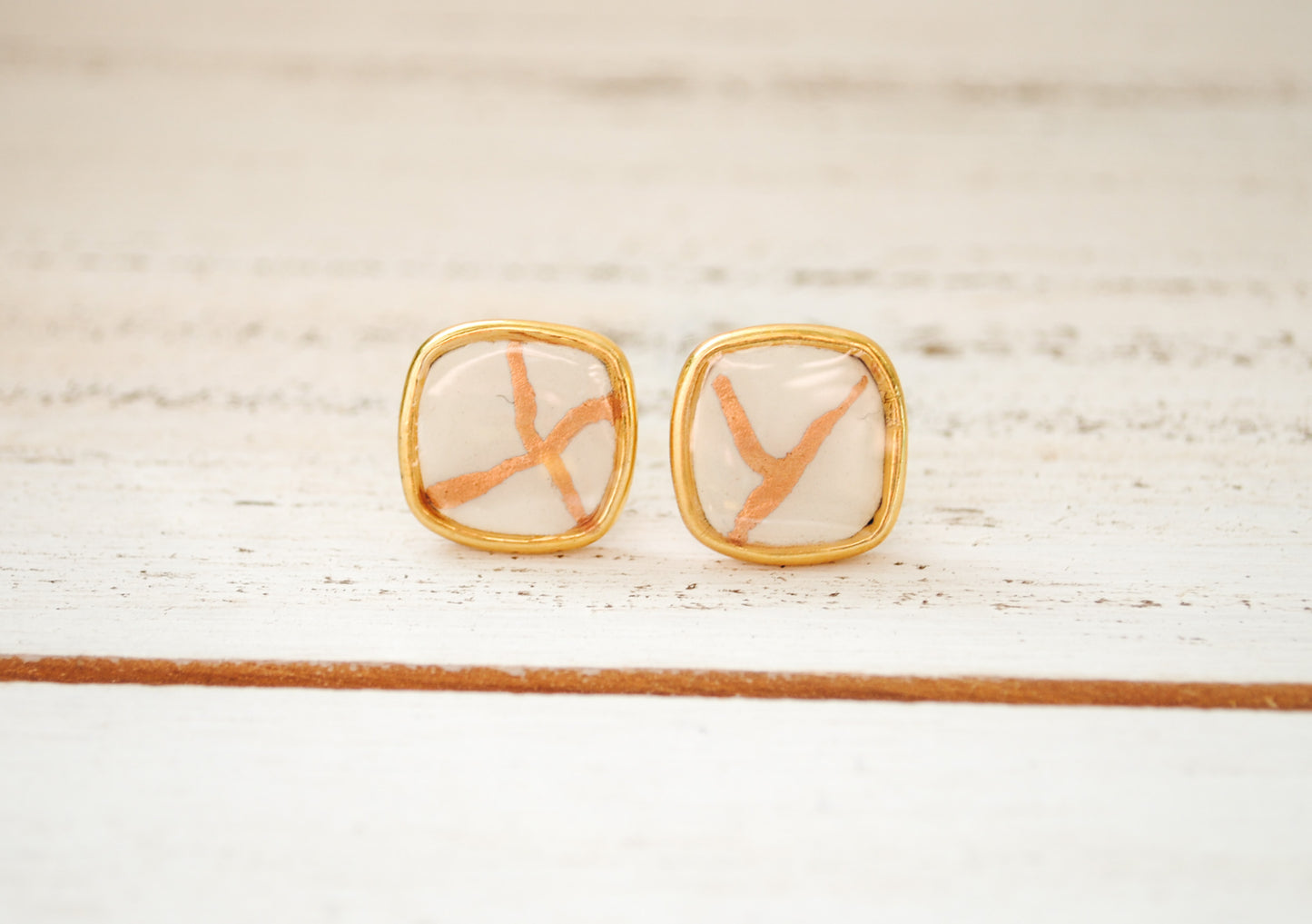 Kintsugi Inspired Earrings - Square Setting, White - Encouragement Gift