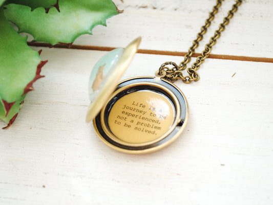 Women's Locket - Friendship Jewelry - Winnie the Pooh Quote - Life is a journey to be experienced, not a problem to be solved.