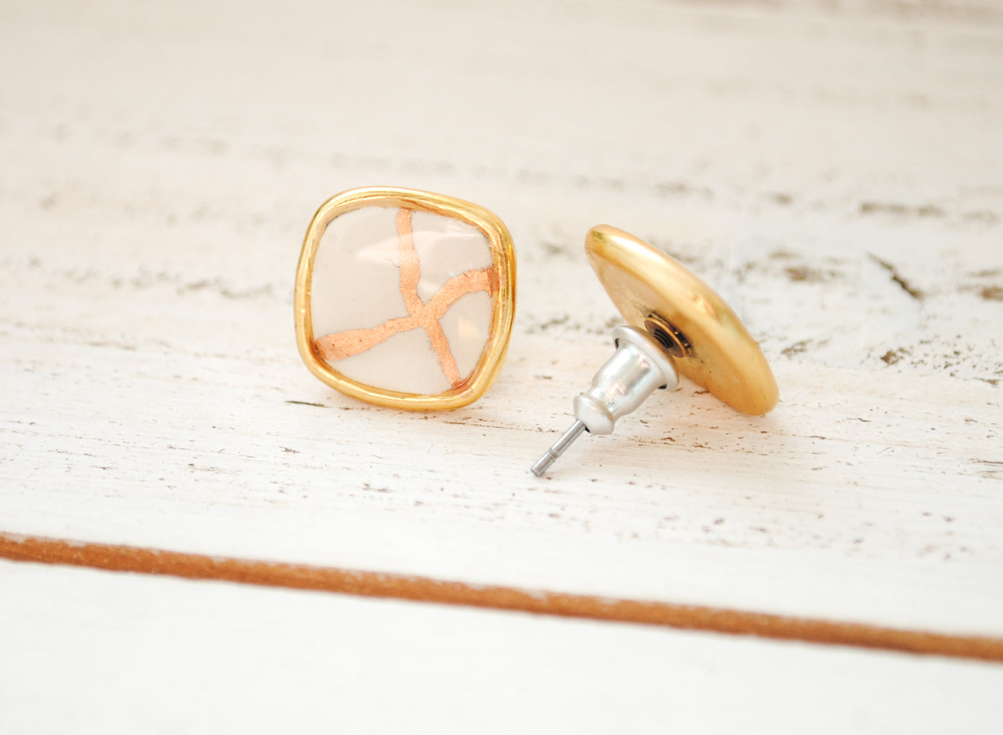 Kintsugi Inspired Earrings - Square Setting, White - Encouragement Gift