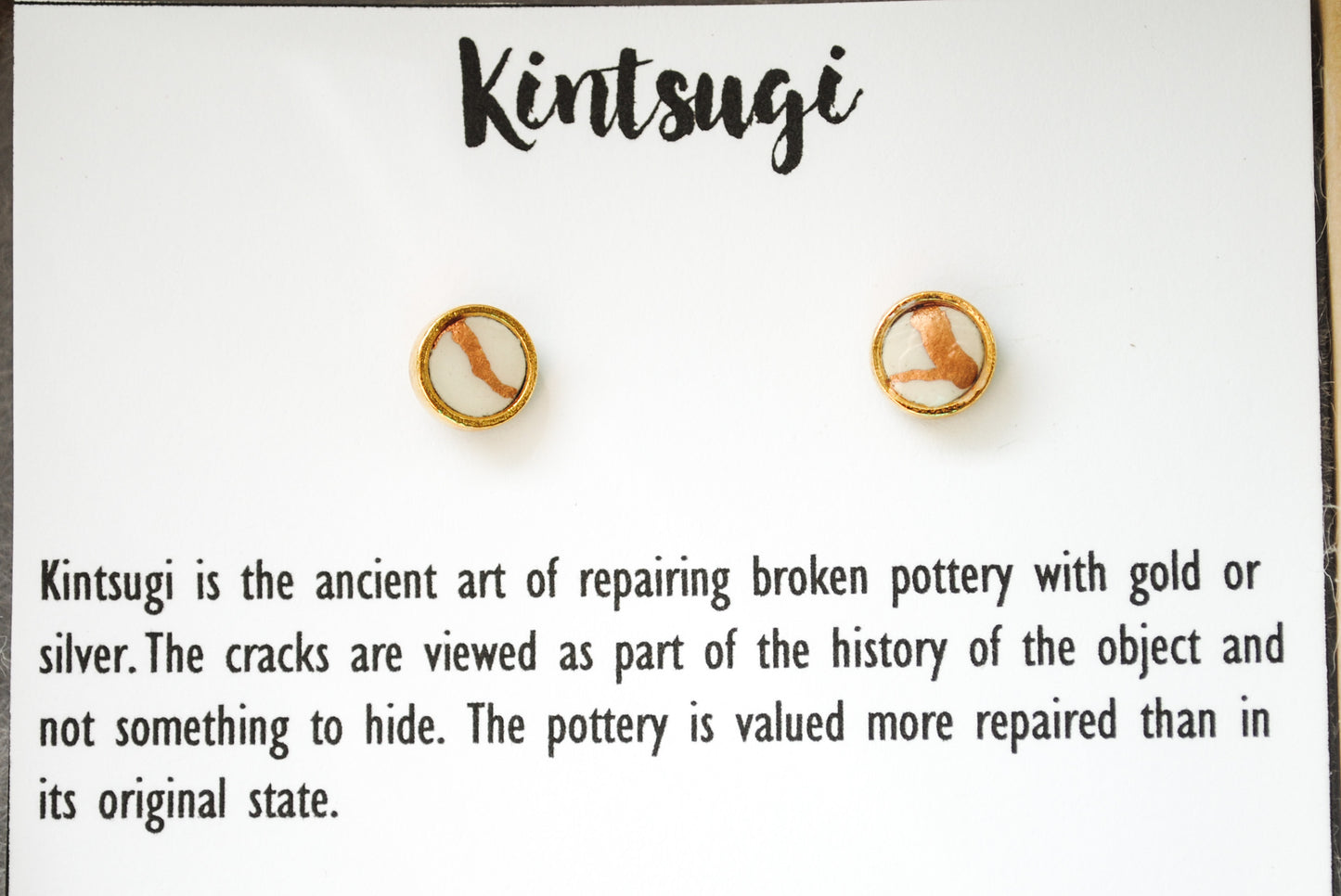 Kintsugi Inspired Earrings - Petite Round Setting, White and Gold - Encouragement Gift