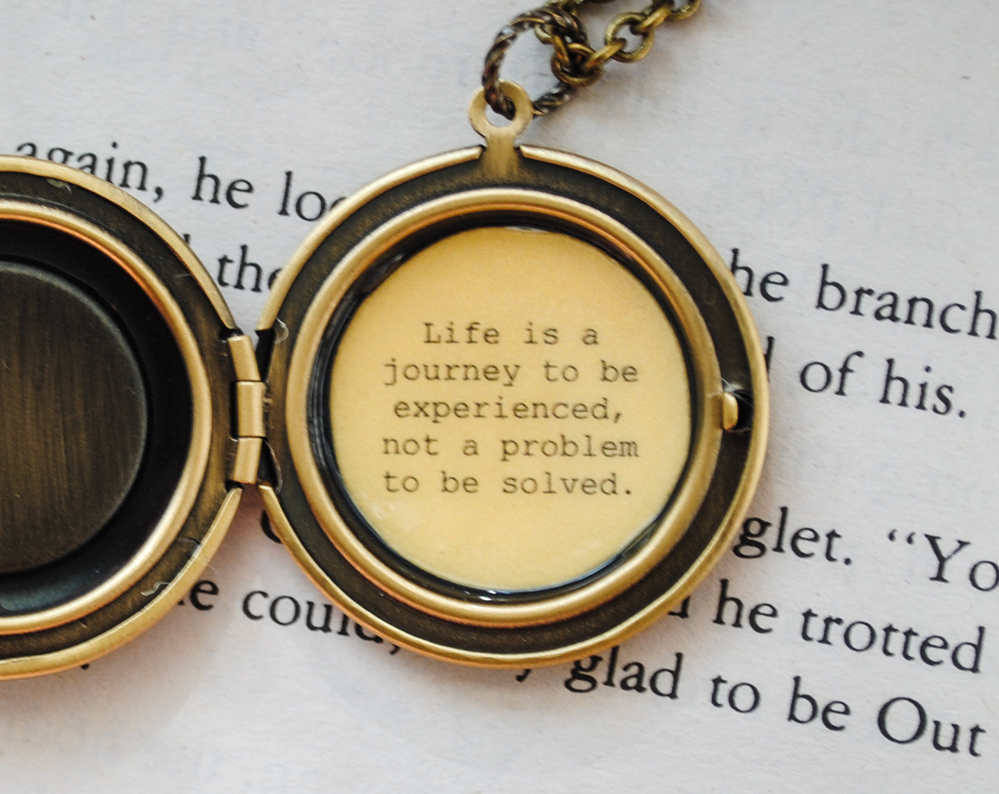 Women's Locket - Friendship Jewelry - Winnie the Pooh Quote - Life is a journey to be experienced, not a problem to be solved.