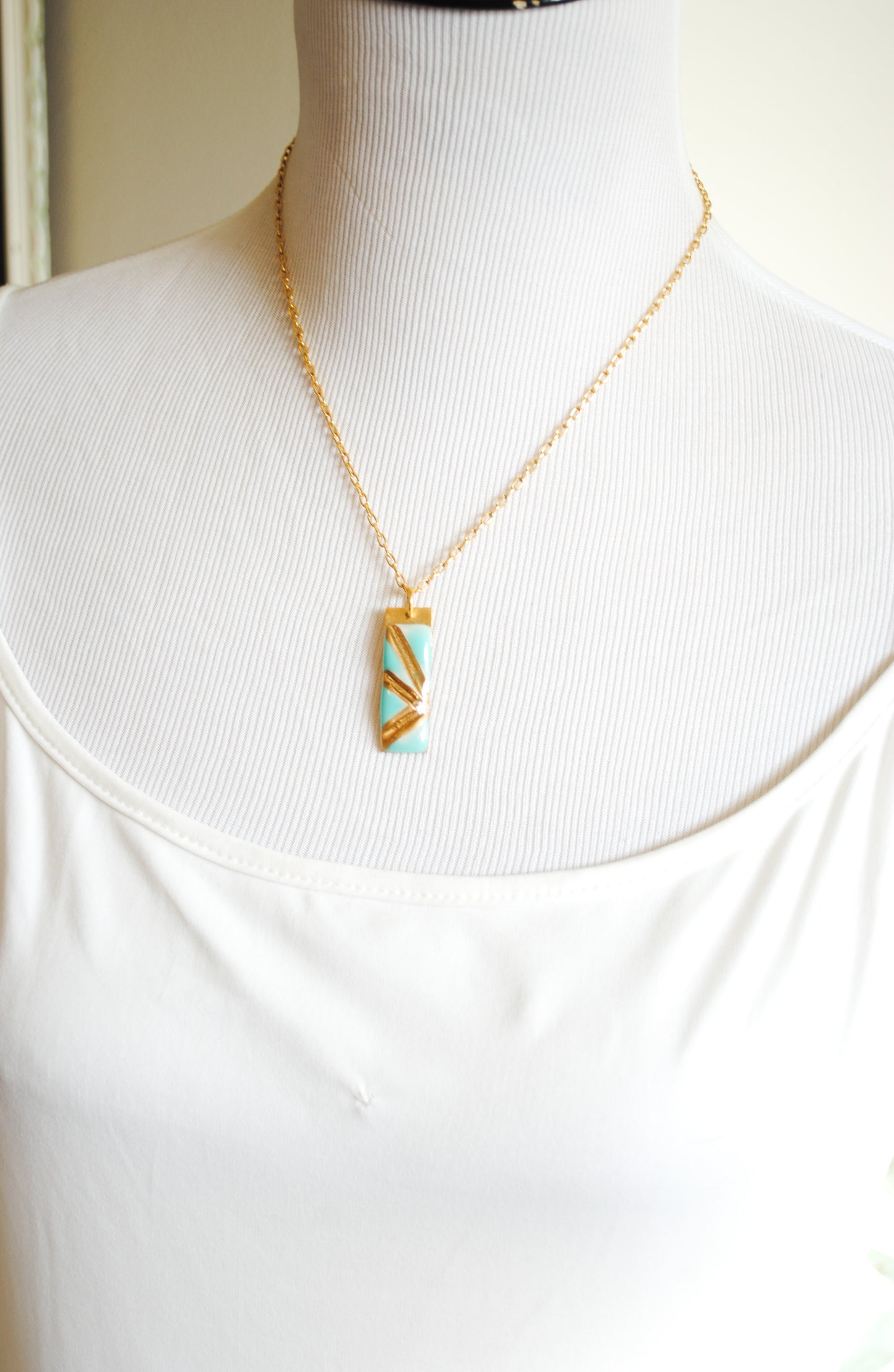 Kintsugi Inspired Pendants - Encouragement Gift - Double Sided Necklace - Hand Stamped - Kintsugi Necklace Rectangle, turquoise, gold