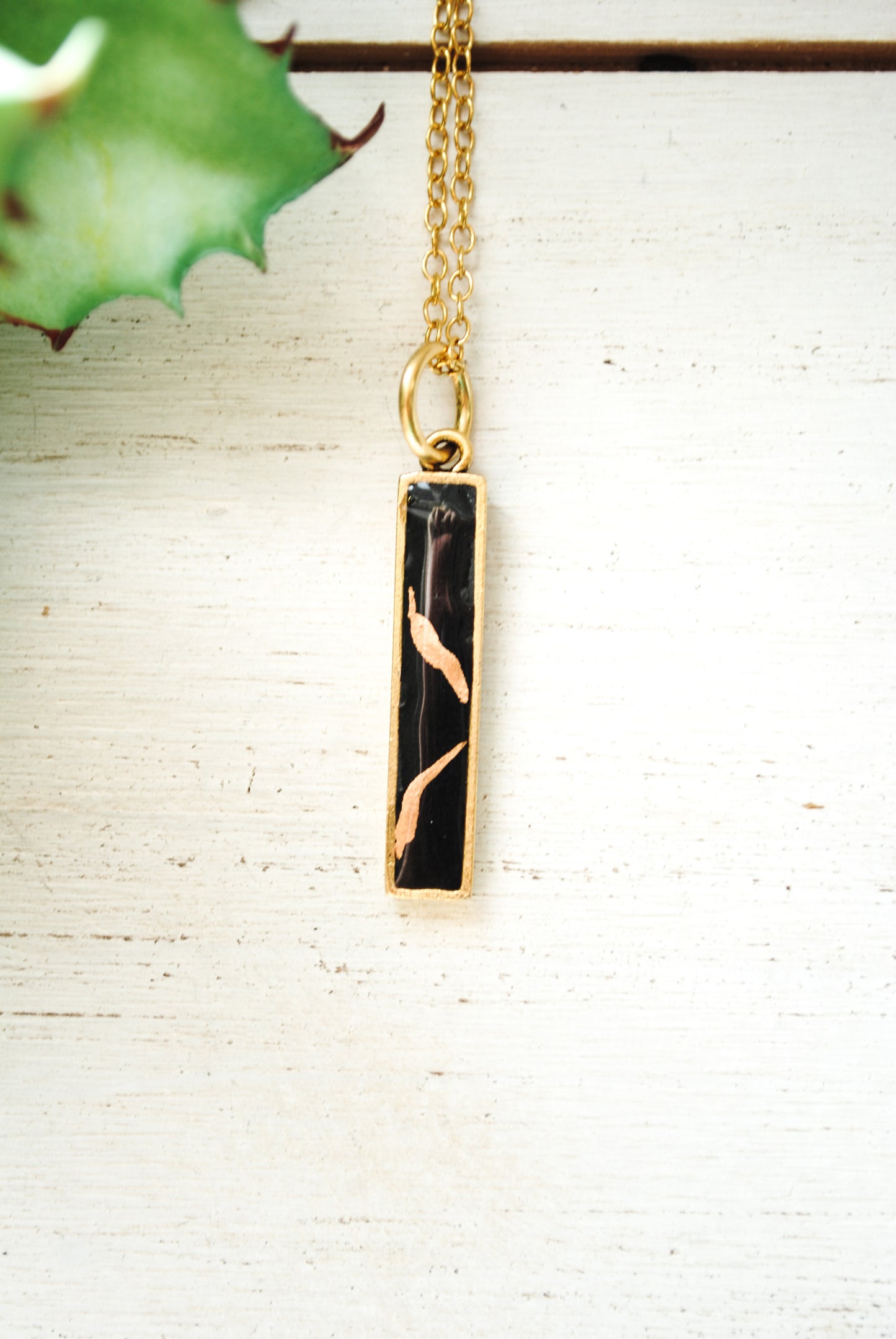 Kintsugi Inspired Pendants - Encouragement Gift - Kintsugi Bar Necklace, Rectangle, Black, Gold