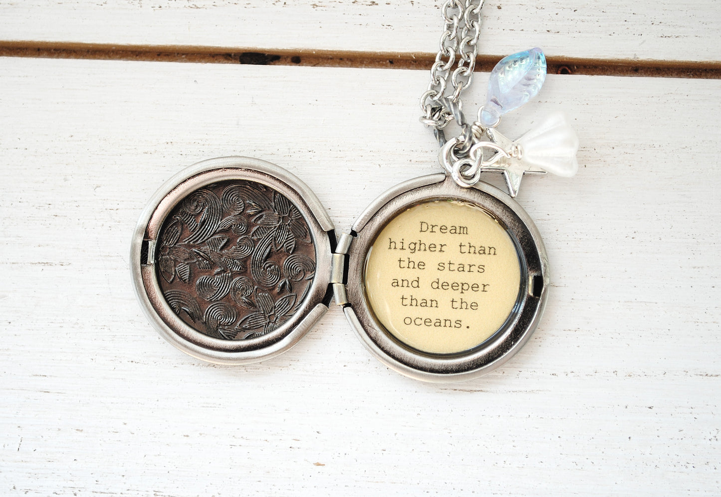 Dream higher than the stars and deeper than the oceans - Quote Locket - back to school, graduation gift