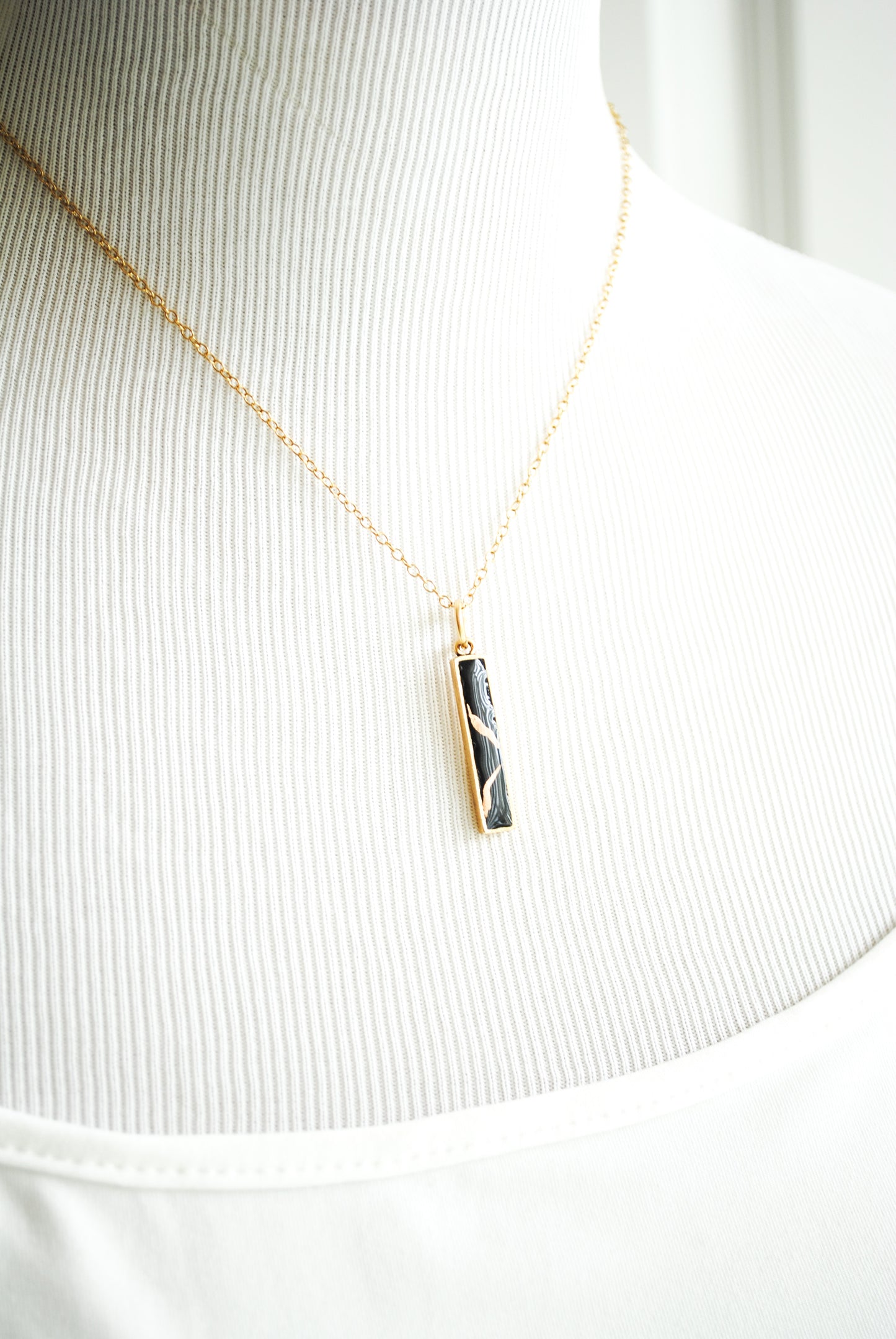 Kintsugi Inspired Pendants - Encouragement Gift - Kintsugi Bar Necklace, Rectangle, Black, Gold