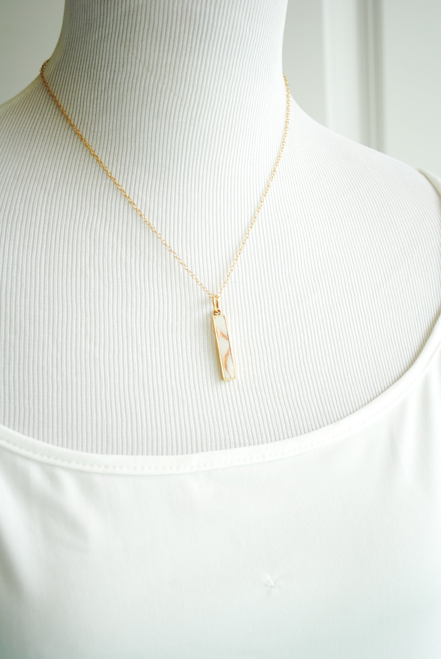 Kintsugi Inspired Pendants - Encouragement Gift - Kintsugi Bar Necklace, Rectangle, White, Gold