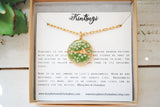 Kintsugi Inspired Pendants - Encouragement Gift - Kintsugi Necklace Round, green sakura, gold