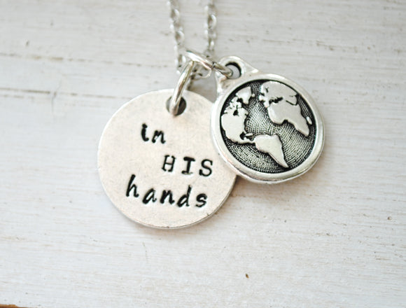 He's got the whole world in His hands - Christian Necklace, Faith Jewelry