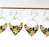 Black and Gold Floral Shield Earrings